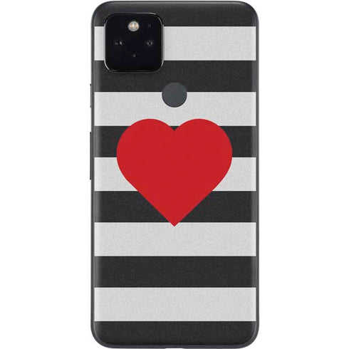 Black And White Striped Heart Google Pixel 5 Skin